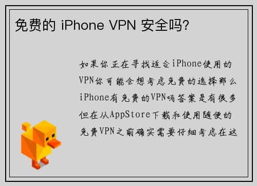 免费的 iPhone VPN 安全吗？